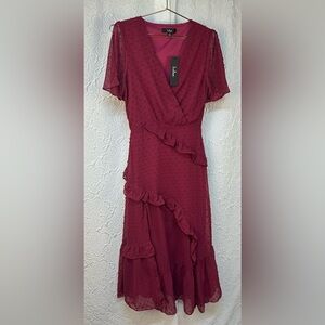 Lulus- Deep Pink Ruffle Midi Dress (XS)‼️NWT‼️